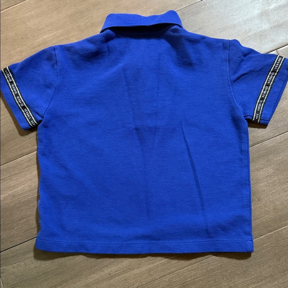 Versace Kids Royal Blue Logo Tape Polo Shirt SZ 4 - Picture 4 of 6
